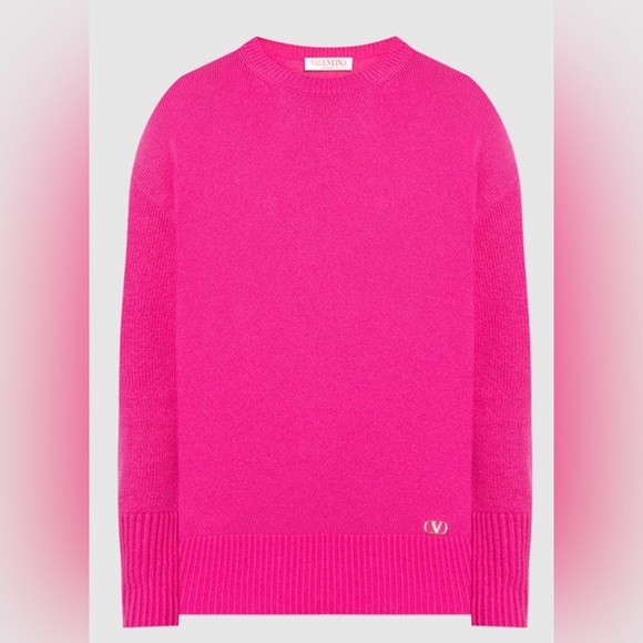 Valentino Crew neck Long Sleeve Cashmere Pullover Sweater Pink Large $2500
